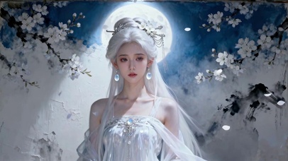 国风古风月光梨花白发美人