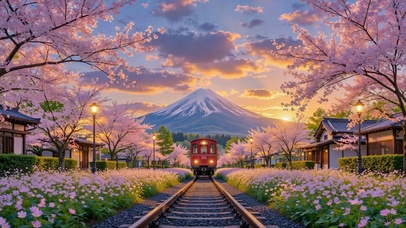 樱花富士山春日浪漫小火车