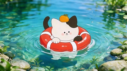 清凉夏日嬉水小猫