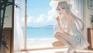 可爱海边棒棒糖女孩