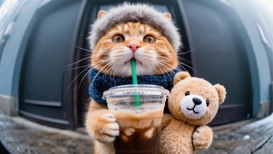 肥猫喝奶茶
