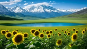 清新护眼雪山草原向日葵