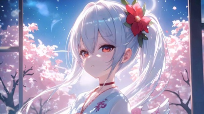 窗边可爱白发少女