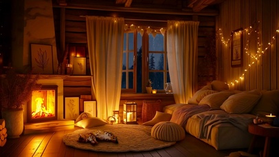 温馨雨夜木屋