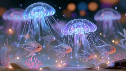 梦幻深海发光水母
