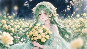 森系黄玫捧花少女