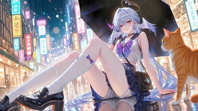 雨天霓虹知更鸟与猫