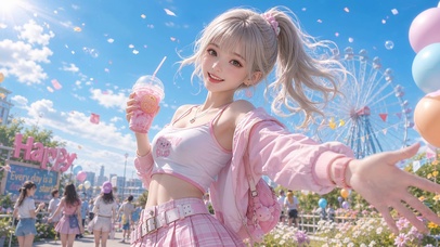 4K清纯活力少女游乐场开心玩耍