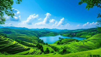 护眼绿色山水