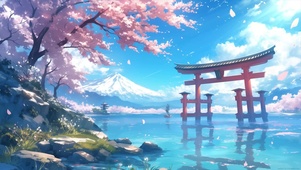 樱花雪山风景