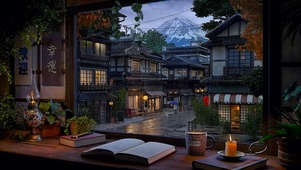 雨天窗外小镇