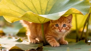 荷叶下猫咪