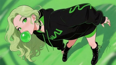 绿色卷发美女插画