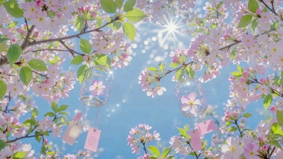 蓝天樱花风铃
