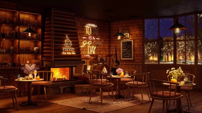 唯美雪天温馨咖啡馆