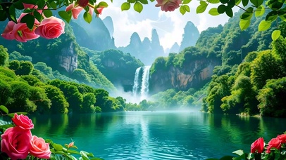 绿色护眼山水花草