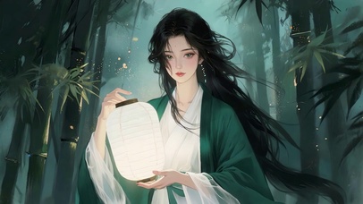 古风提灯青衫少女
