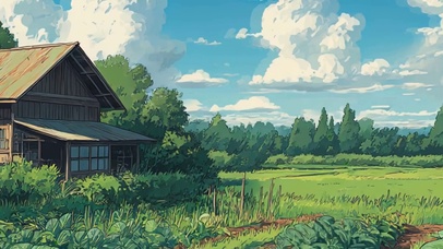 白云树木田地带鱼屏