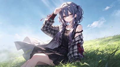 草地上清冷少女