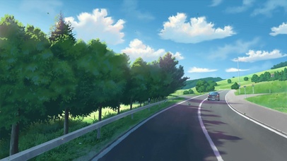 蓝天白云树木公路