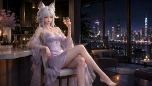 银发狐耳紫裙都市美少女