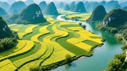 绿色护眼山水田园