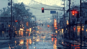 城市街道清新雨景