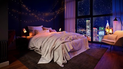 舒适的卧室城市美景