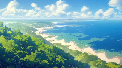 蓝天绿色海岛海岸