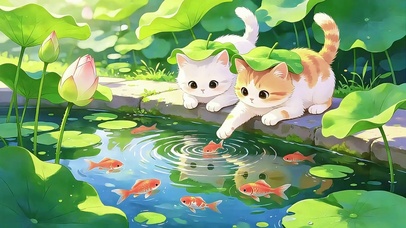 荷塘小猫闲趣