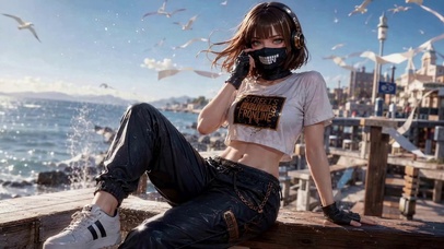 海边潮酷二次元美少女