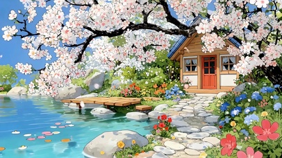 湖边樱花小屋