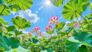 蓝天为幕，荷开盛夏