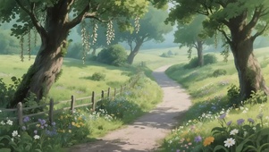 清新阳光鲜花小径