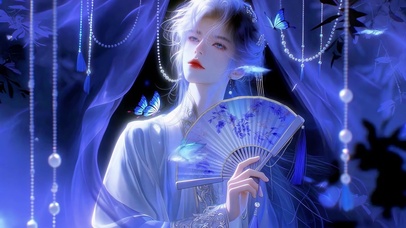 蓝纱笼月  执扇惊鸿