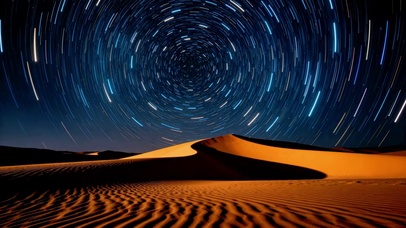 沙漠星空旋转星轨夜景
