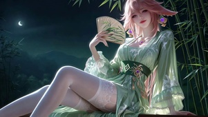 月下竹林古风狐耳美少女