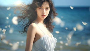 海边白裙美女