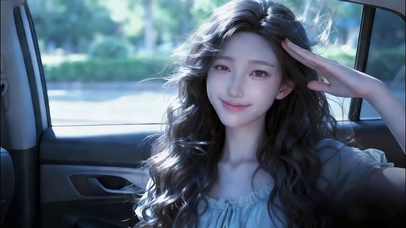 车窗少女如沐春风的微笑