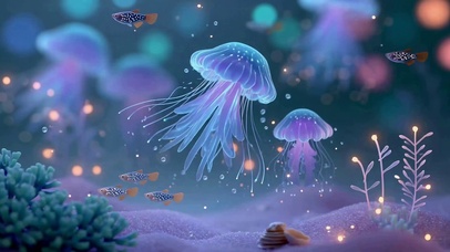 梦幻深海发光水母