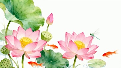 夏天荷花蜻蜓鱼
