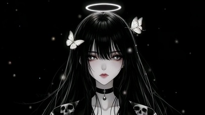 黑丝发间栖白蝶