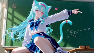 教室蓝发猫耳JK少女
