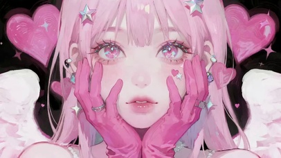 粉发甜心少女插画