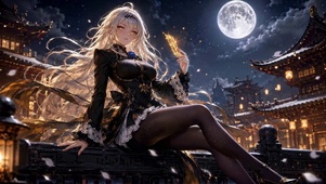 月夜古风银发美少女
