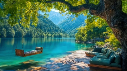 4k湖边的树下乘凉