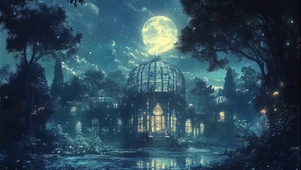 圆月星空梦幻水晶建筑