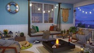 海岸夜晚小屋