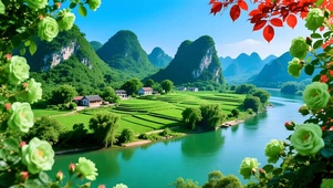 绿色护眼山水湖泊