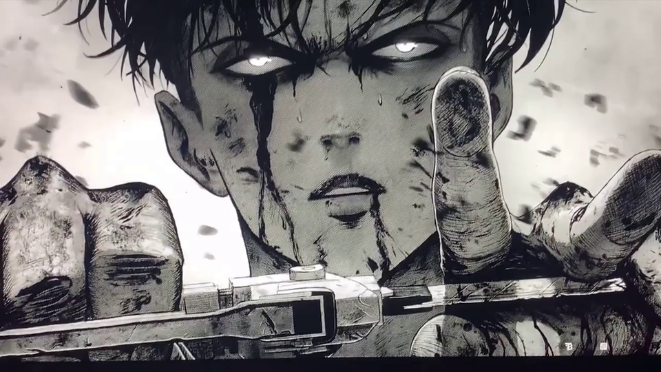黑白漫画风男性角色，面部带污渍泪痕，持枪指向镜头